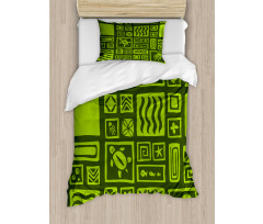 Tiki Pattern Aloha Doodling Duvet Cover Set