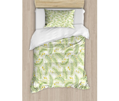 Botanical Plumeria Palm Leaves Duvet Cover Set