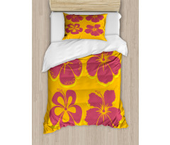 Hibiscus Flower Silhouettes Duvet Cover Set