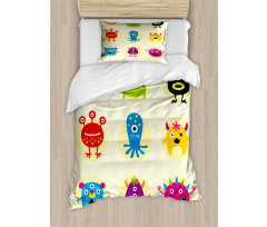 Colorful Monsters Funny Faces Duvet Cover Set