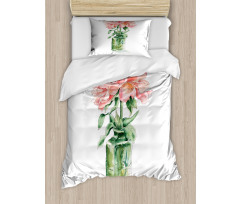 Rose Flower Drawing in Vase Duvet Cover Set