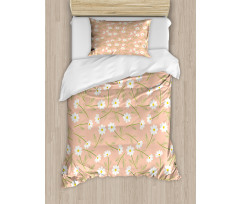 Rhythmic White Cosmos Flower Duvet Cover Set