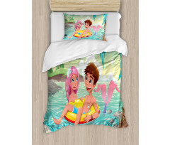 Cartoon Tropical Love Duvet Cover Set