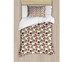 Flowers and Snakes Ornaments Duvet Cover Set