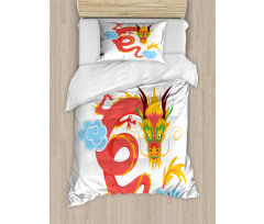 Swirling Clouds Angry Dragon Duvet Cover Set