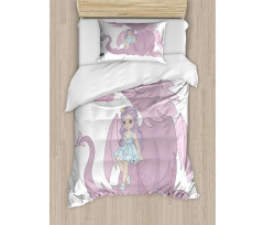 Princess Sitting on Creature Duvet Cover Set