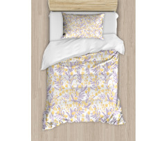 Pastel Tone Flowers Leaves Duvet Cover Set