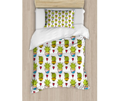 Colorful Succulents in Pots Duvet Cover Set