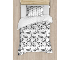 Monochrome Bicycles Pattern Duvet Cover Set