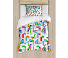 Rainbow and Clouds Pattern Duvet Cover Set