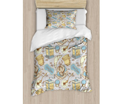 Sketchy Croissants Roses Duvet Cover Set