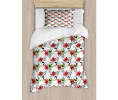 Blooming with Sketchy Leaves Duvet Cover Set