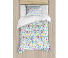 Flowers in Bloom and Buds Duvet Cover Set