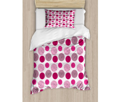 Flower Sketches over Dots Duvet Cover Set