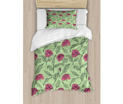 Romantic Peony Dotted Leaves Duvet Cover Set