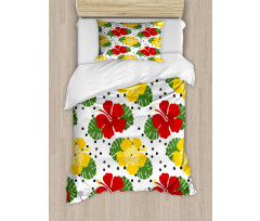 Grunge Dots and Hibiscus Duvet Cover Set