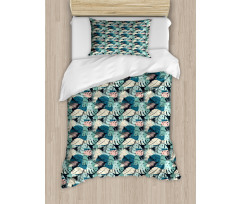 Pastel Monstera Palm Plants Duvet Cover Set