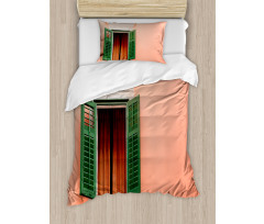 Old Retro House Shutters Duvet Cover Set