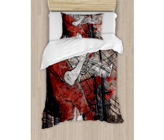 Grunge Jazz Musician Duvet Cover Set