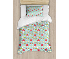 Cartoon Style Polka Dotted Duvet Cover Set