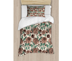 Graphical Chrysanthemums Duvet Cover Set