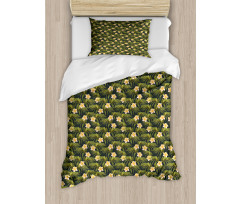 Palm Leaves Summer Flowers Duvet Cover Set