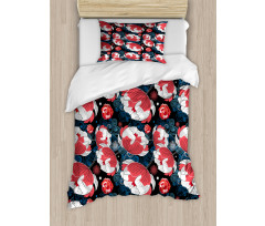 Flowers and Swirls on Dark Duvet Cover Set