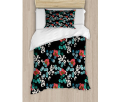 Peony Daisy and Leaves Art Duvet Cover Set