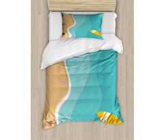 Aerial Cartoon Sea and Beach Duvet Cover Set