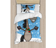 Mascot Horse Snowy Forest Duvet Cover Set