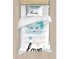 Love Cursive Text and Clouds Duvet Cover Set