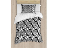 Monochrome Top View Flowers Duvet Cover Set