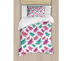 Hand Drawn Watercolor Effect Duvet Cover Set