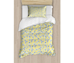 Forget Me Not Flowers Lines Duvet Cover Set