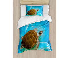 Swimming Turtle Family Duvet Cover Set