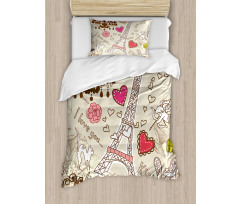 Doodle Eiffel Tower Love Duvet Cover Set