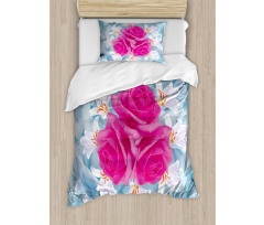 Graphic Roses and Lilies Duvet Cover Set