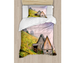 Wooden Houses Mountain Duvet Cover Set