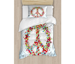 Peace Sign with Hearts Duvet Cover Set