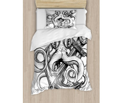 Octopus Ship Sketch Duvet Cover Set