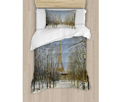 Snowy Paris City View Duvet Cover Set