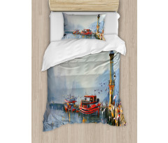 Harbor Boats and Birds Duvet Cover Set