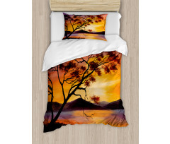 River Mountain Sunset Duvet Cover Set
