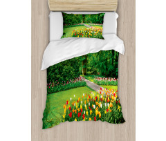 Garden with Tulips Trees Duvet Cover Set