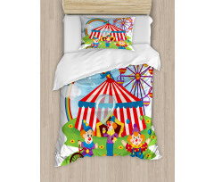 Fun Circus Scene Clowns Duvet Cover Set