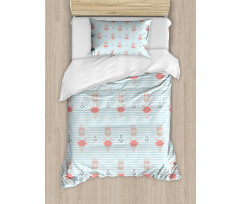 Bunnies on Oceanic Stripes Duvet Cover Set