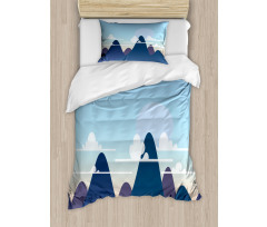 Pastel Mountains and Clouds Duvet Cover Set