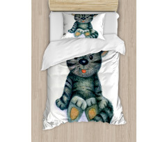 Cat Cartoon Fish Skeleton Duvet Cover Set