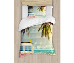 Retro Minivan on Beach Duvet Cover Set