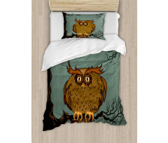 Tired Owl on Oak Tree Duvet Cover Set